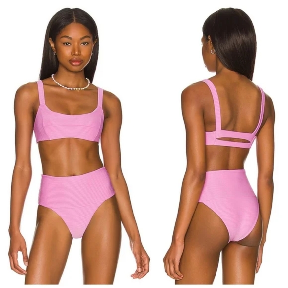 L*Space Jess Desi Bikini Set Rosebud Pink Ribbed - Picture 3 of 6